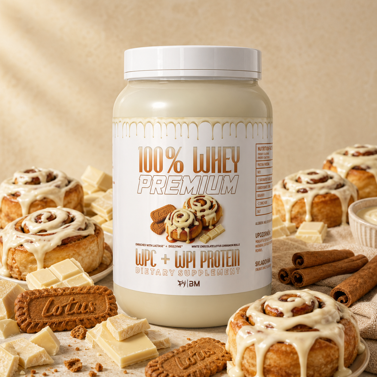 100% PREMIUM WHEY WHITE CHOCOLATE LOTUS CINNAMON ROLLS